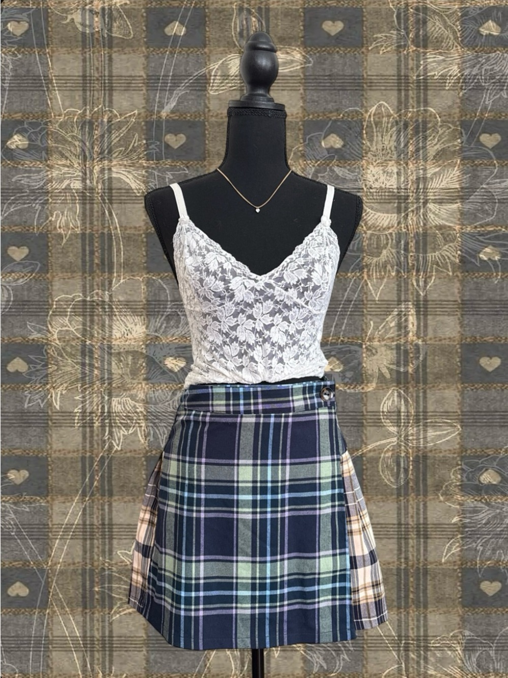 Indie/Boho Multi Plaid Pleated Wrap Skirt - Sz. Small